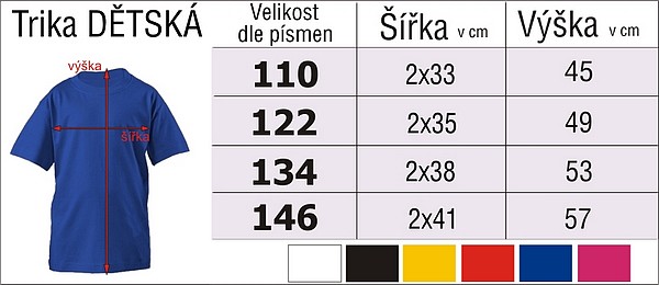 Tabulka velikostí  - dětská trička