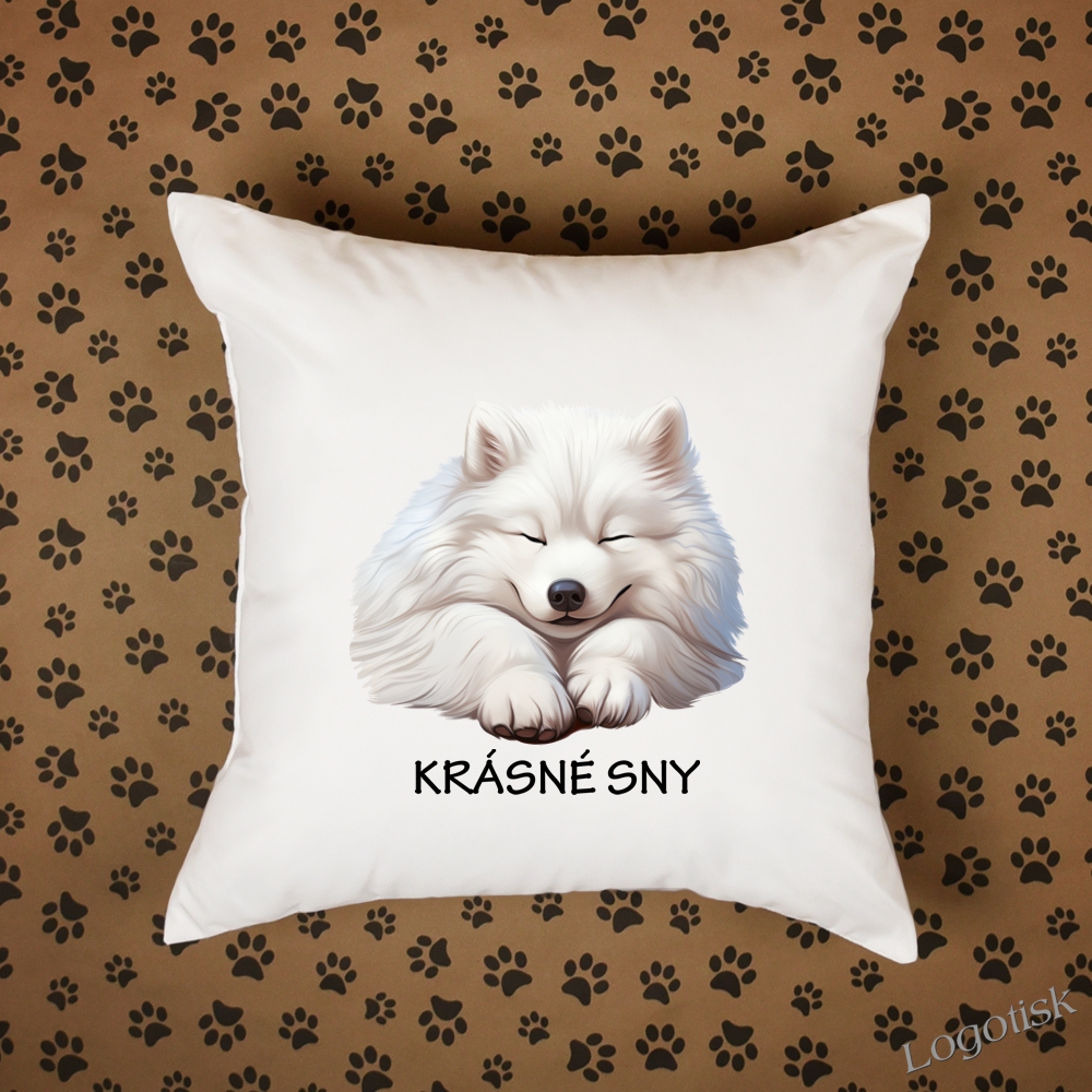 Polštář s potiskem SAMOJED - KRÁSNÉ SNY