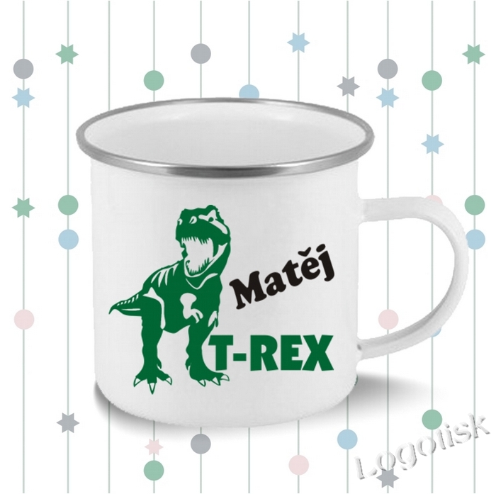 Plechový hrnek pro děti T-REX se jménem