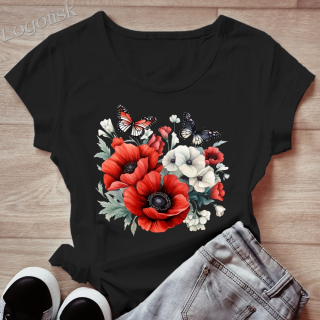 Tričko dámské MOTÝL - červené květy